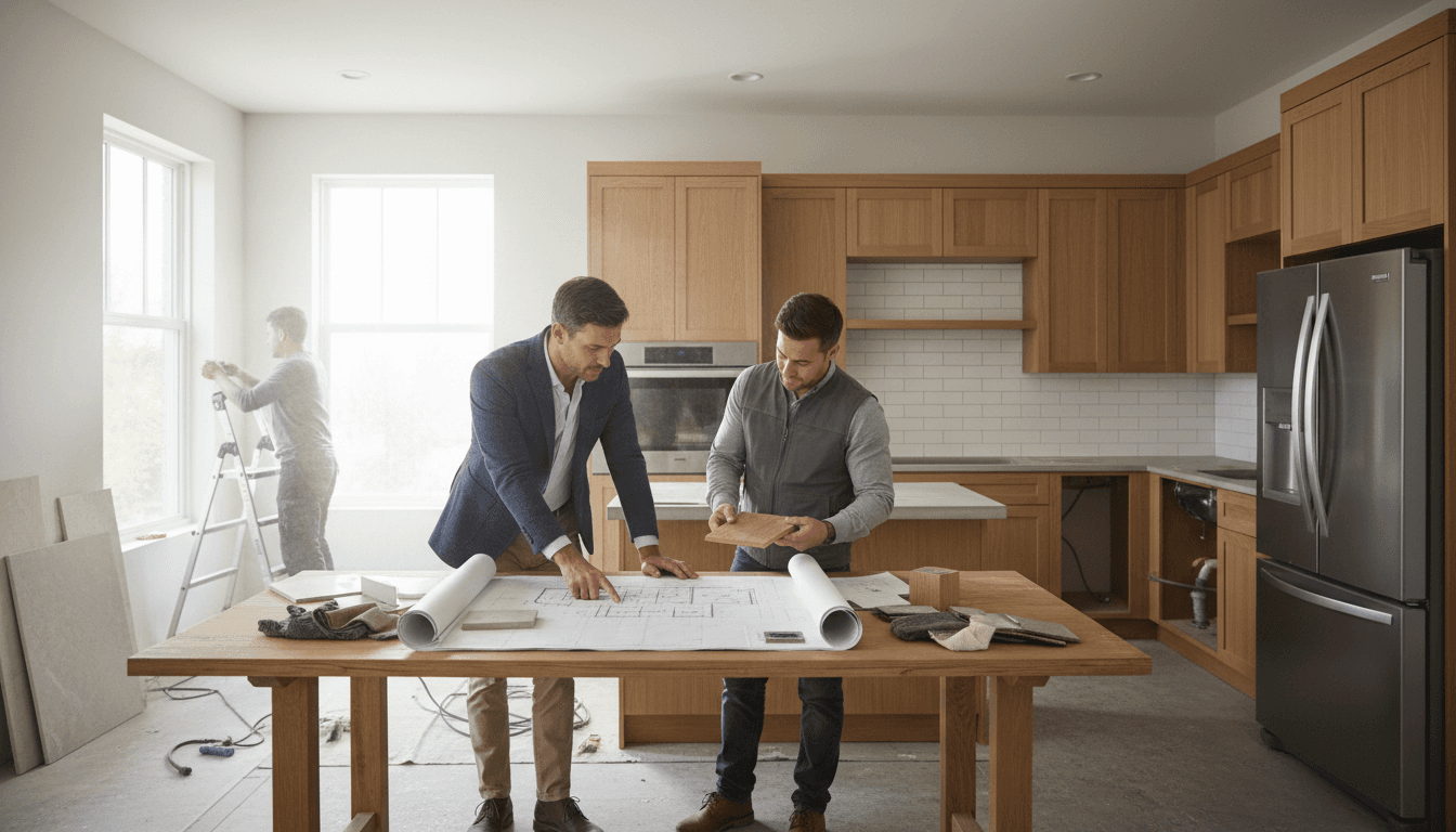Contractor planning kitchen renovation project