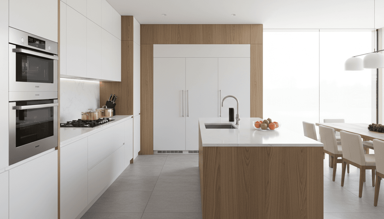 Modern kitchen renovation with white cabinets and granite countertops
