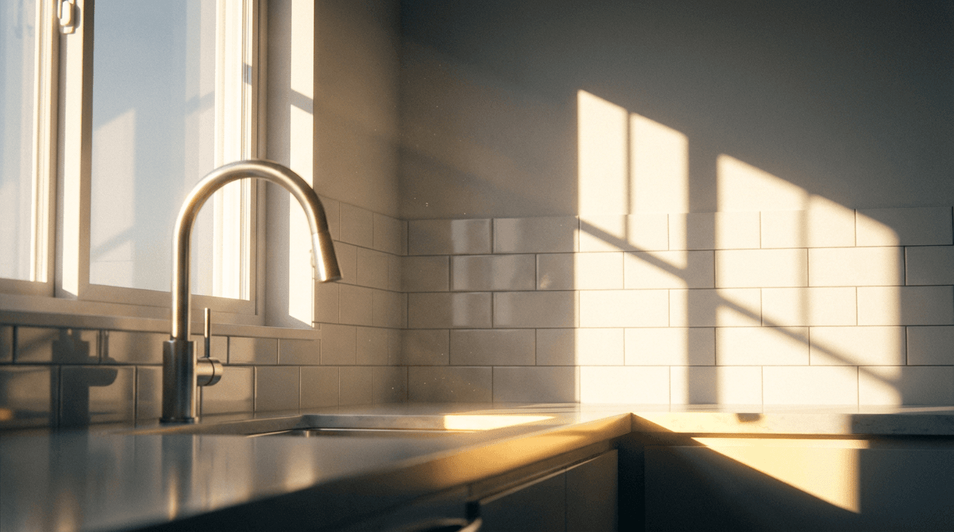 Kitchen backsplash installation with subway tile